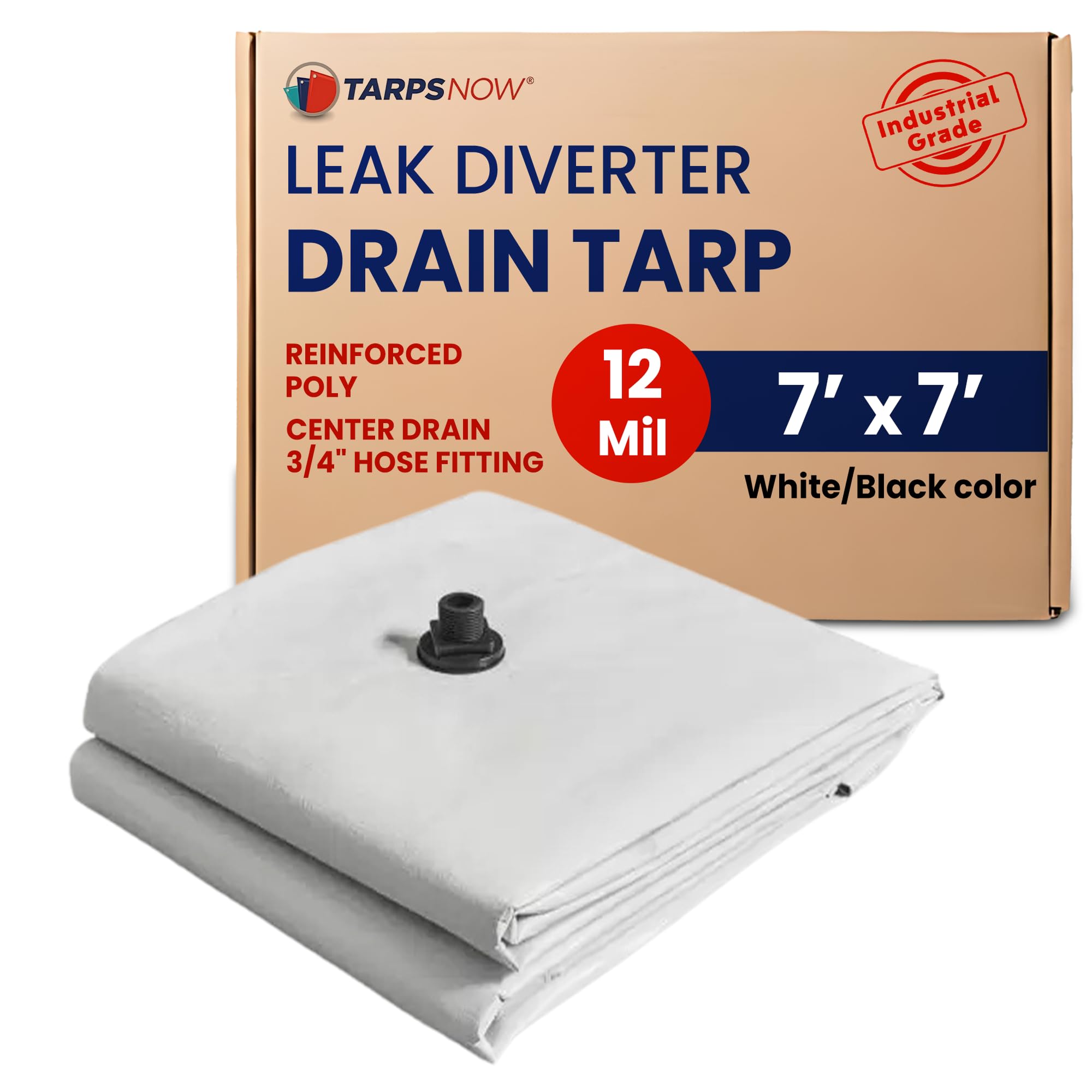 Tarps Now Ceiling Leak Drainage Tarp (7' X 7') With Draining Flange And D-Ring - Rain Catcher Roof Sealant Leak Diverter Waterproof Tarp - Easy Hangin 689107377682
