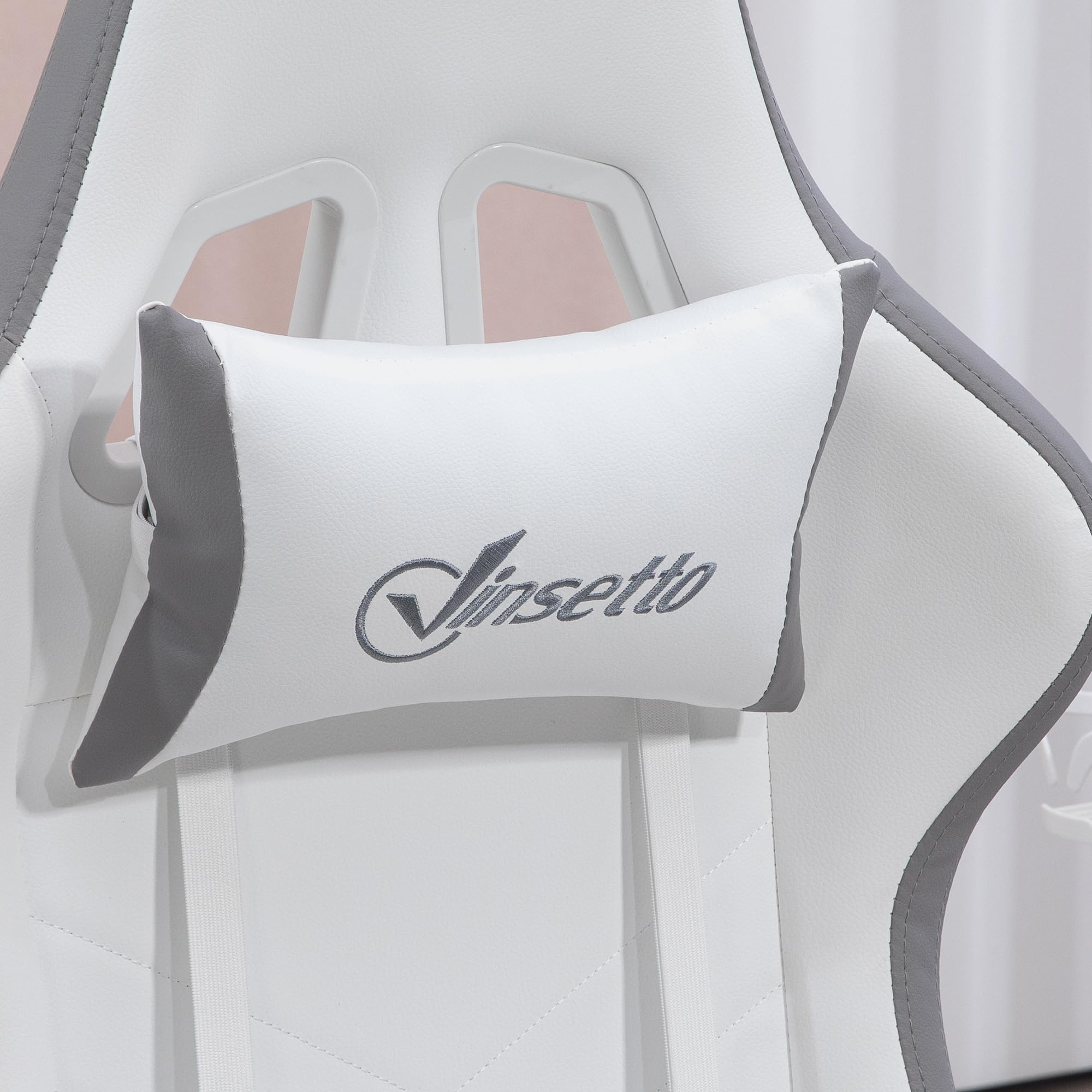 Vinsetto Gaming chair Sedia da gioco ergonomica con poggiapiedi telescopico, schienale reclinabile a 135°, poggiatesta e supporto lombare regolabili, sedia da ufficio girevole a 360° in similpelle,