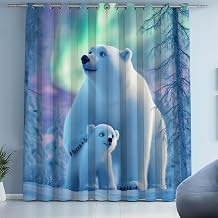 Cartoon Polar Bear Noise Reducing Living Room Curtains Animal Print Wildlife Curtains for Living Room for Girls and Boys Northern Lights Forest Grommet Blackout Curtains 52x84 inch 2 Panel Set
