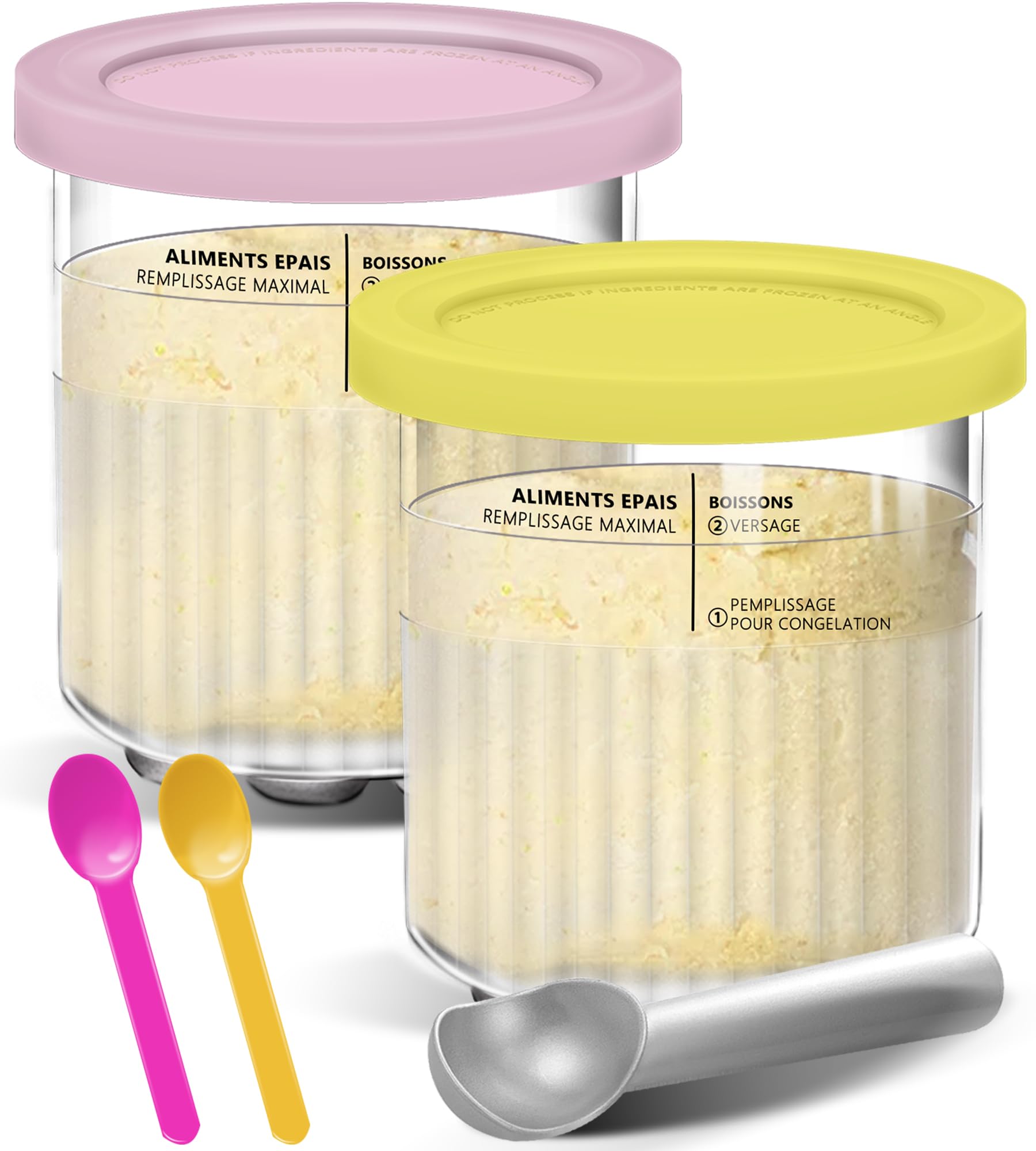 24 oz Deluxe Creami Pints and Lids for Ninja - 2 Pack 11-in-1 Creamy Icecream Containers Cups Jars Tubs Canisters Set, Smoothie Pot Compatible with NC501 NC500 Series Creamer Ice Cream Maker Machine