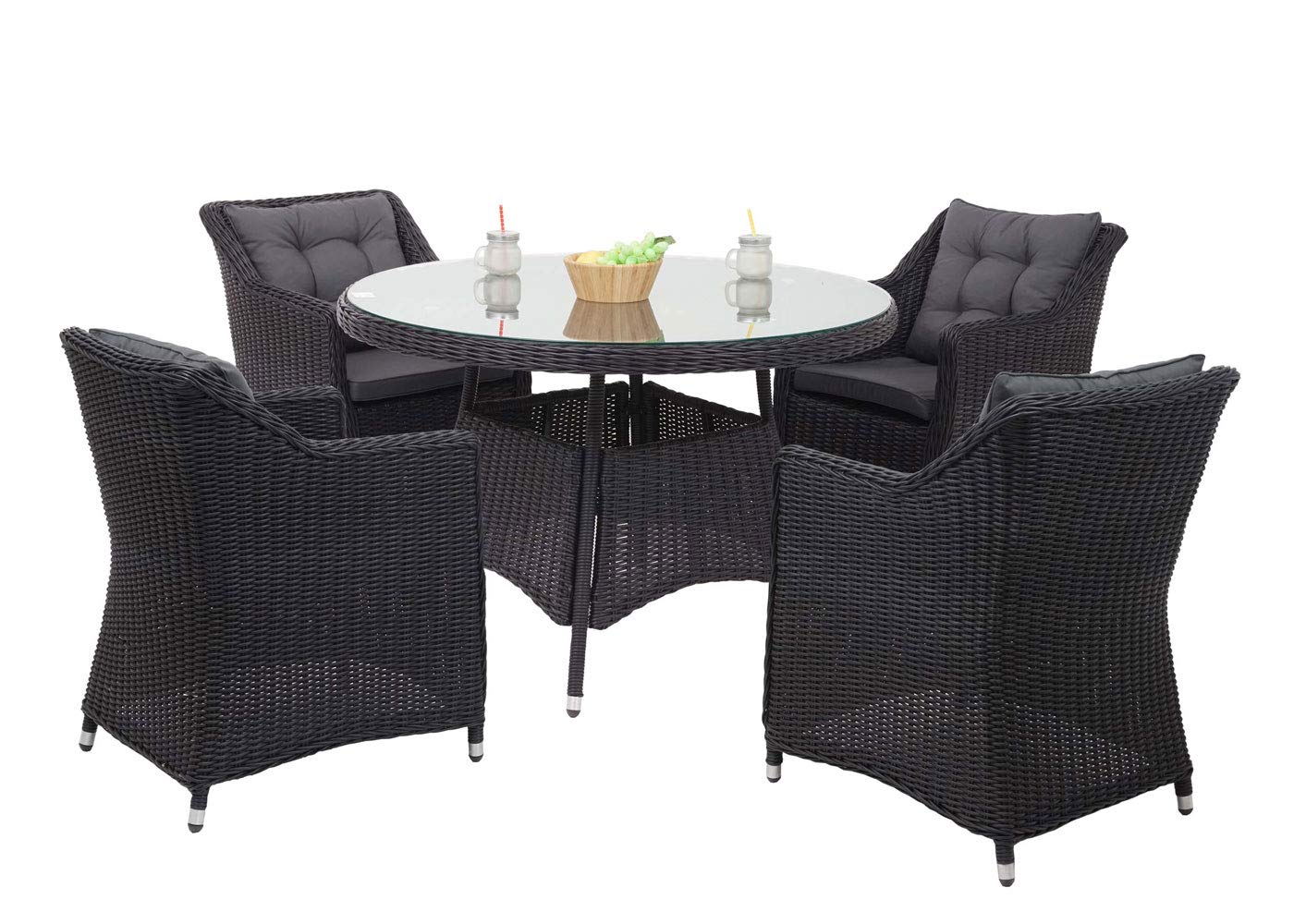 Mendler Set salotto giardino esterno salottino HWC-F51 polyrattan tavolo con 4x poltrone antracite grigio scuro