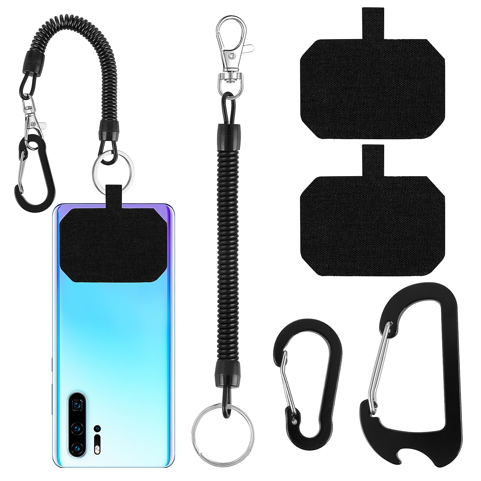 Amabro Anti-Theft Phone Tether Lanyard With 2 Patch and 2 Carabiner, Universal Elastic Wrist Strap Compatible With Smartphone