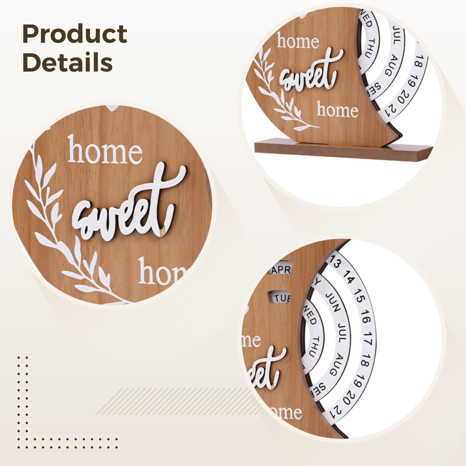 Calendario perpetuo in legno con data e luna regolabili, decorazione creativa da scrivania per casa e ufficio, ornamento da tavolo con raffinato effetto legno, regalo di Natale ideale per qualsiasi