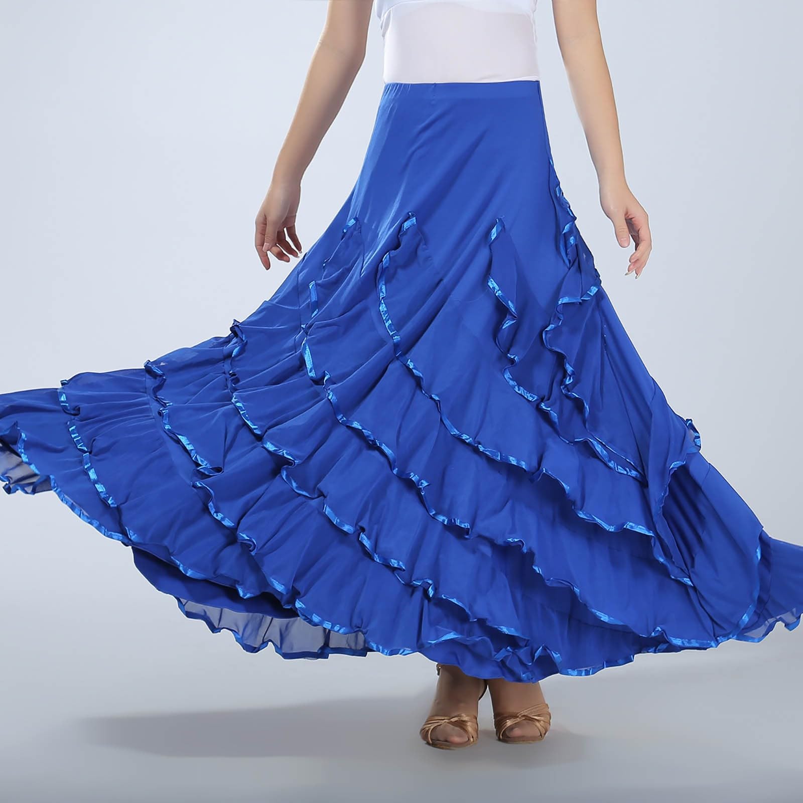 Falda Larga Mujer Verano, Faldas Mujer Verano Midi, Faldas Baile Tradicional EspañOla con Capas Y Elegante Vuelo Actuaciones Falda Vaquera Skirt Minifalda