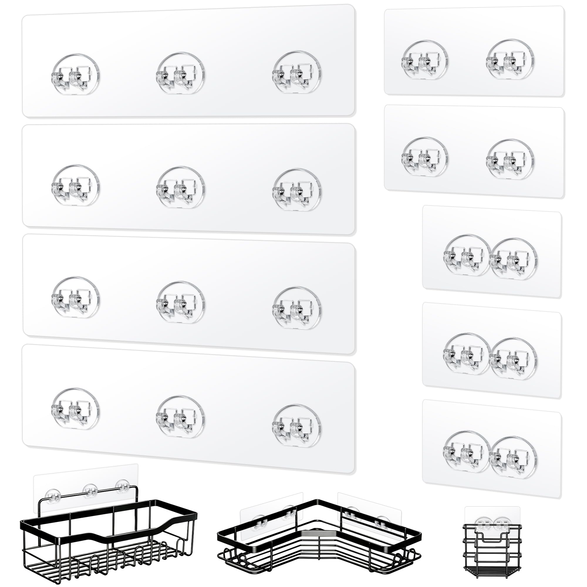 9 Pack Shower Caddy Adhesive Replacement, Waterproof Clear Hooks