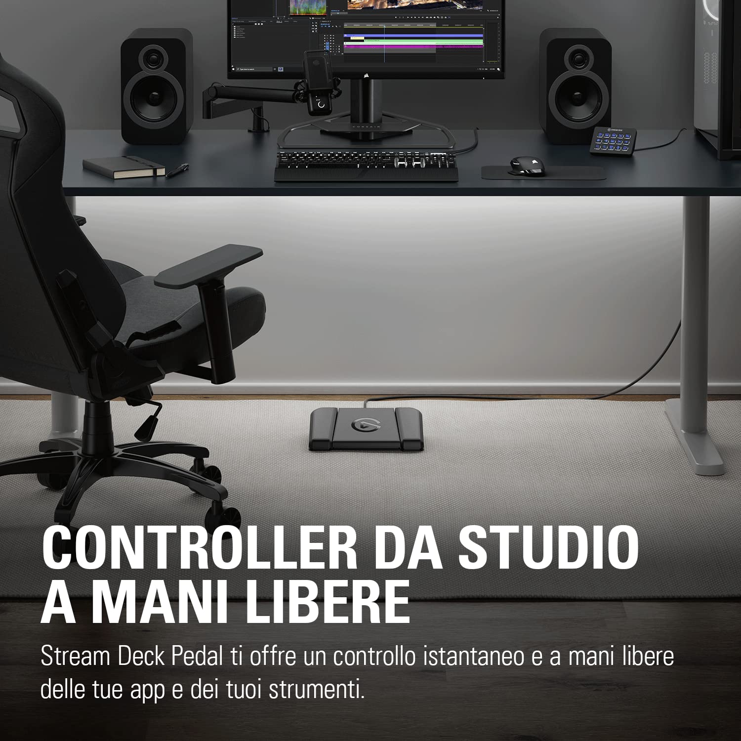 Elgato Stream Deck Pedal: controller da studio a mani libere, 3 tasti macro a pedale, attiva azioni nelle app e in software quali OBS, Twitch, YouTube e altro, adatto per Mac e PC