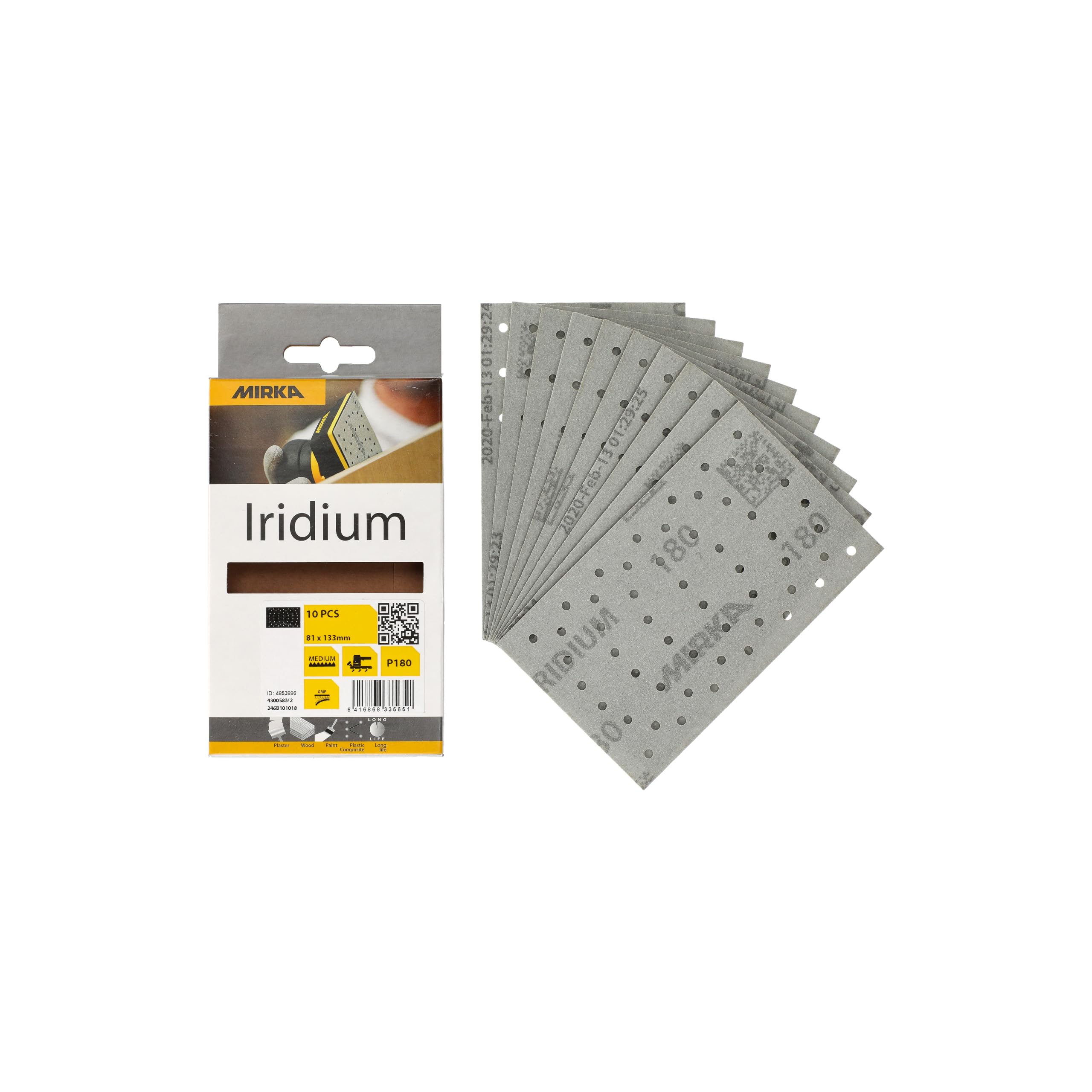 Mirka Abrasive Sheets Iridium Sandpaper 81x133mm Grit 180 10 Pack