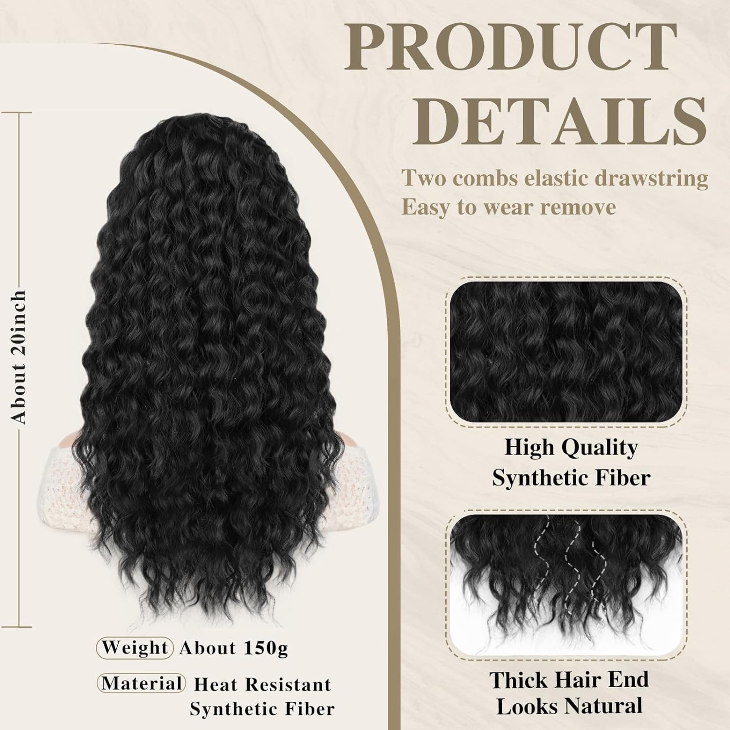 Afro Kinky Curly Ponytail for Women Drawstring Ponytail Synthetic Hair Extension Afro Drawstring Curly Pony tail with Clip in Hairpiece (Black 1B# - Image 2