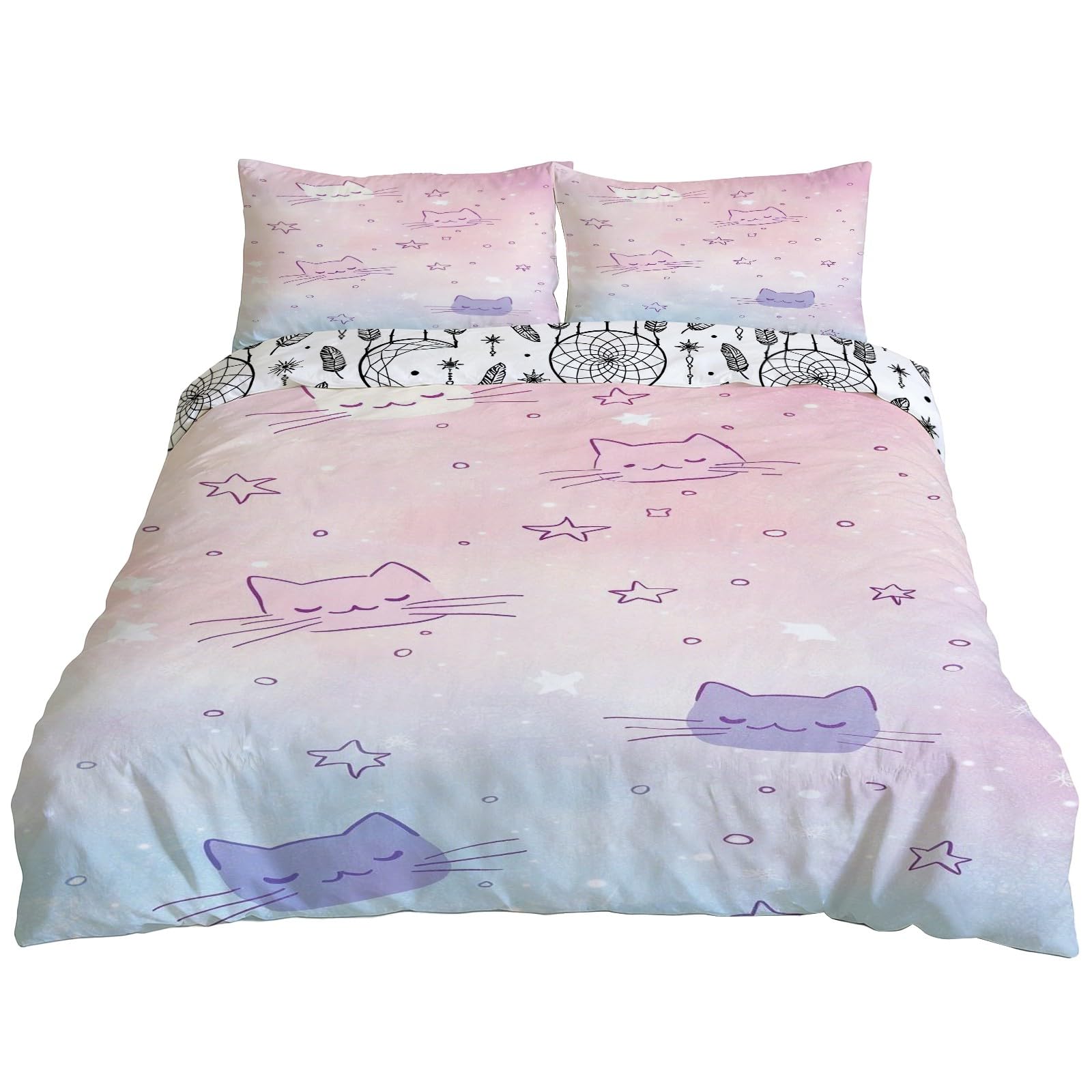 Housse de Couette 200x200 Chat Respirant avec Fermeture Éclair et 2 Taies