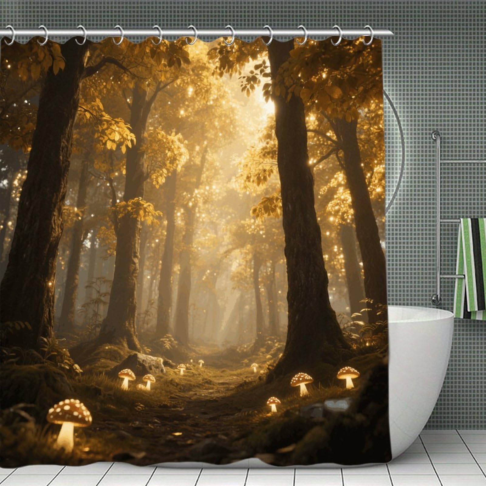 VstaDank Magic Forest Shower Curtain Waterproof Bathroom Shower Curtain with C Type Hooks Soft Lightweight Shower Curtains Liner Washable Polyester Cloth Shower Liner 71x71 Inch