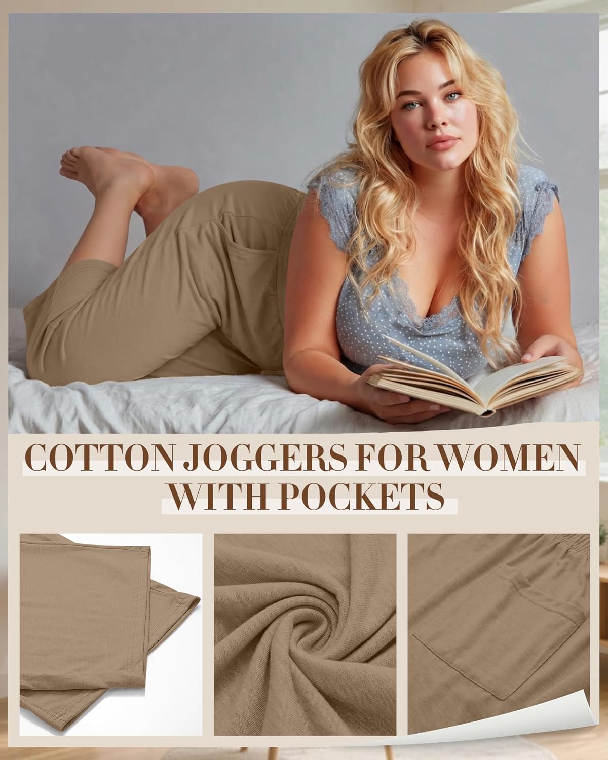 Neer 3 Pack Women's Plus Size Cotton Capris, Stretchy Wide Leg Cropped Pants with Pockets Loose Lounge Pajama Sweatpants - Image 6