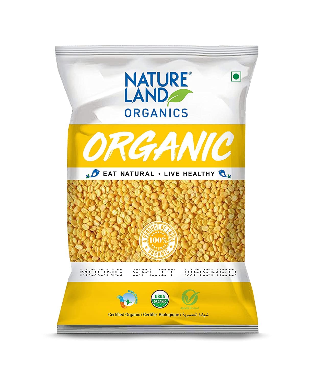 Moong dal sain et pur lavé et décortiqué Natureland Organics 1 Kg