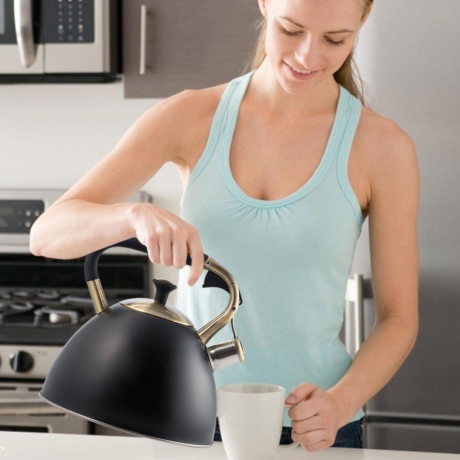 Bouilloire sifflante en Acier Inoxydable - 3 L - Bouilloire sifflante - pour bouillir de l'eau, du thé, du café - pour Plaque électronique ou de Cuisson