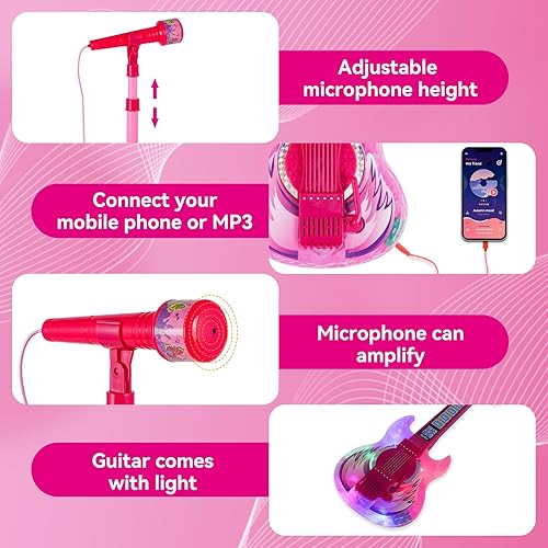 Miniatura 5 de Milk Frog Juguetes de guitarra para niñas, juego de guitarra y micrófono con gafas, máquina de karaoke con música y luz, instrumentos musicales,