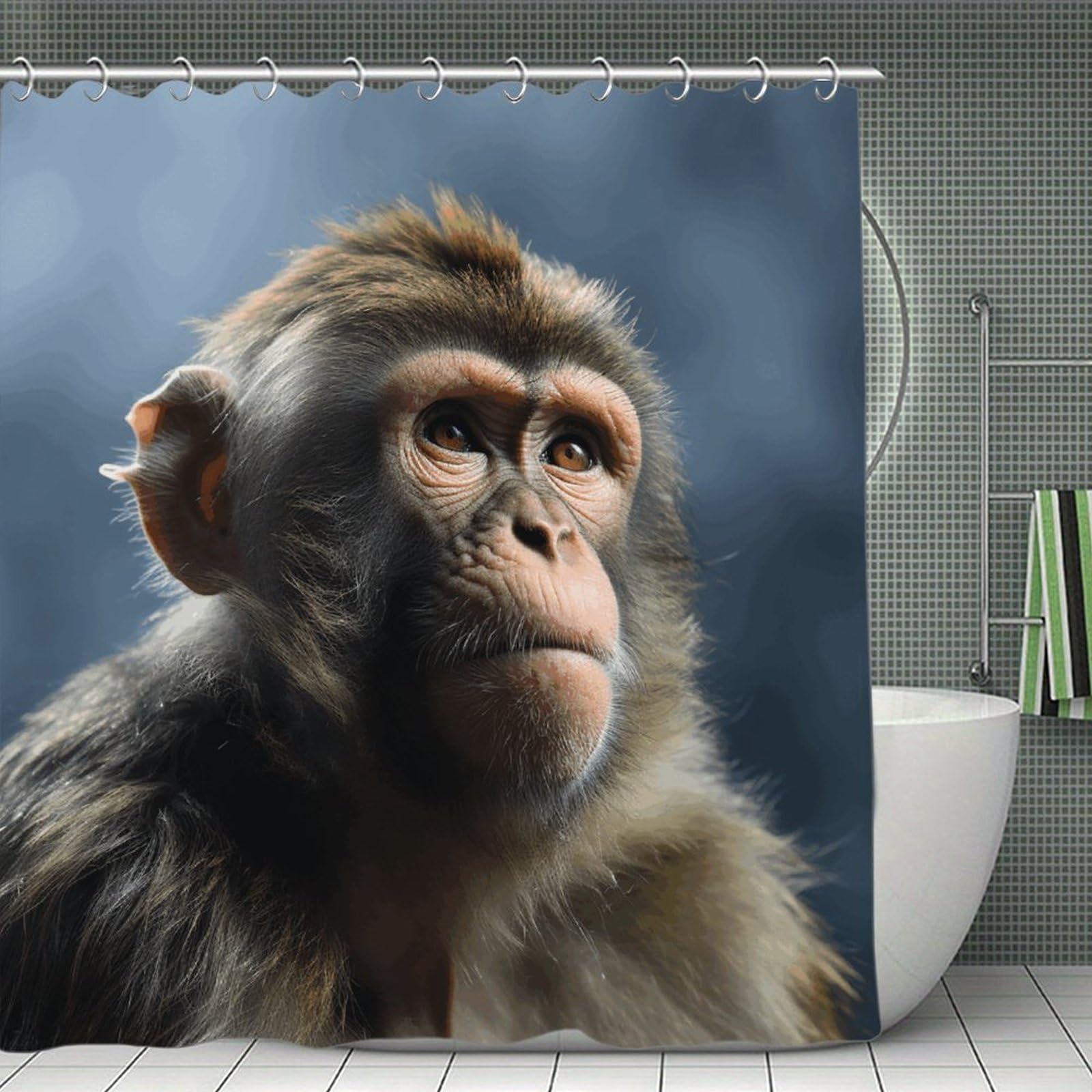VstaDank Monkey Bath Curtain Elegant Heavy Duty Shower Curtains 70x70 in Rustic Farmhouse Cloth Shower Curtains Neutral Modern Bath Curtain for Bathroom
