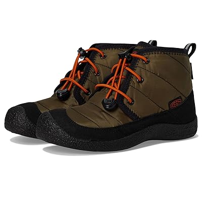 KEEN Kids Howser 2 Quilted Mid Height Waterproof Comfy Durable (Little Kid/Big Kid) Kids Shoes Dark Olive/Gold Flame