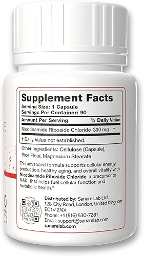 Miniatura 2 de Sanare Lab Suplemento NAD+ con ribósido de nicotinamida (NR) 300 mg  Apoyo de energía celular y metabolismo  90 cápsulas