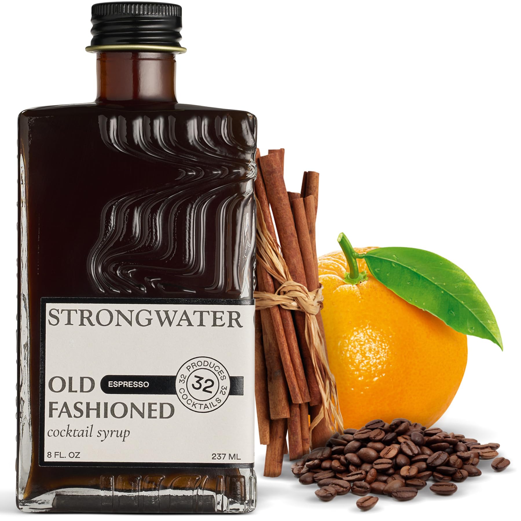 Strongwater Espresso Old Fashioned Craft Cocktail Mixer - Makes 32 Cocktails - Handcrafted Old Fashioned Syrup with Real Coffee, Cinnamon, Sugar & Cherry - Just Mix with Bourbon or Whiskey