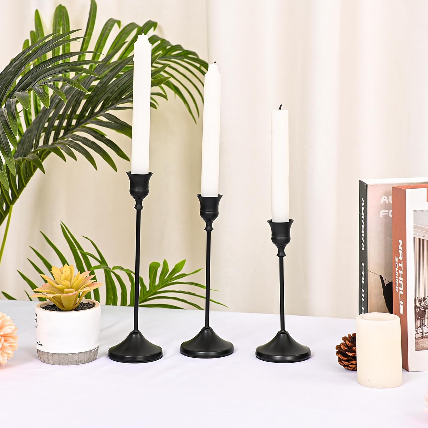 Candlestick Holders 15 PCS, Metal Taper Candle Holder, Matte Black Candle Holders for Pillar Candles, Vintage Dining Table Centerpiece Decorations for Wedding Party Christmas Halloween Decor