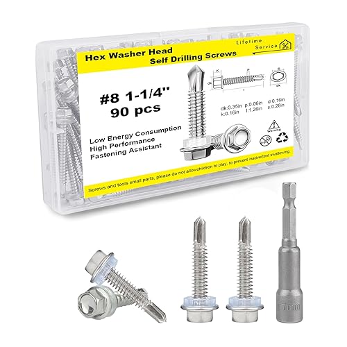 Miniatura 1 de #8 tornillos de chapa metálica de 1-14 pulgadas, tornillos autoperforantes de cabeza hexagonal de arandela, tornillos de metal para puerta,