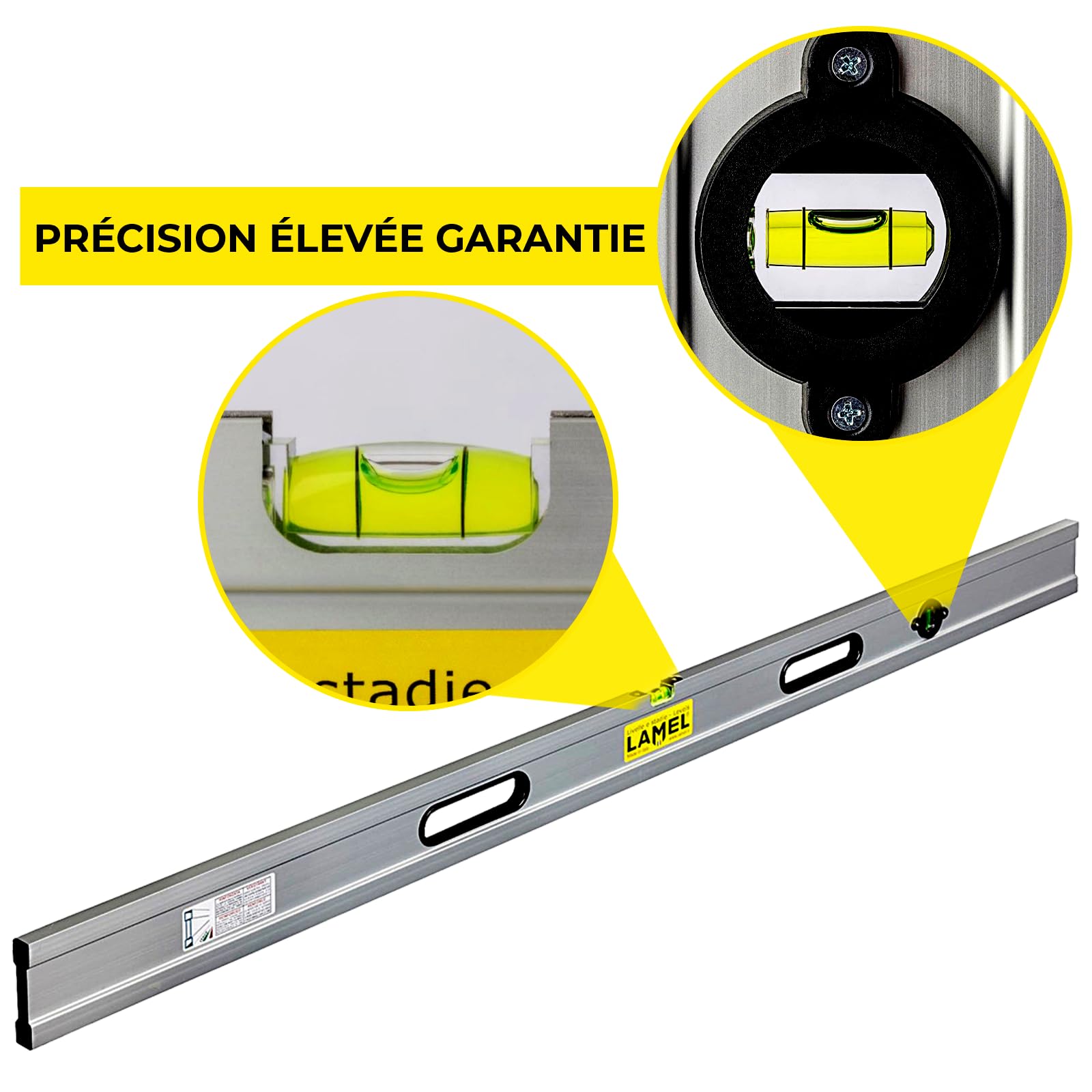 LAMEL Niveau règle 100 cm avec bulles et 2 poignées en aluminium anodizè, profil renforcé.
