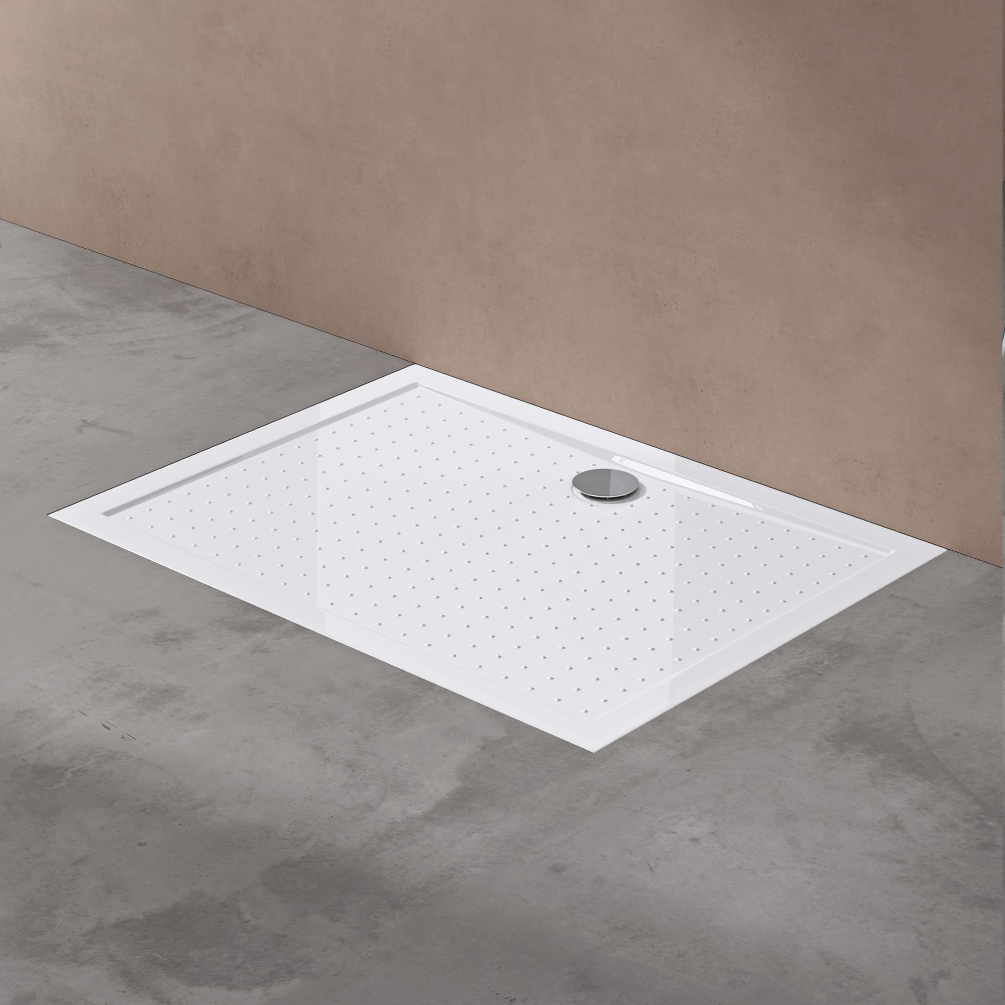 doporro Plato de Ducha Rectangular Antideslizante 90x120x4 cm – Acrílico Blanco, Conexiones DIN, Instalación a Ras de Suelo – Lucia02