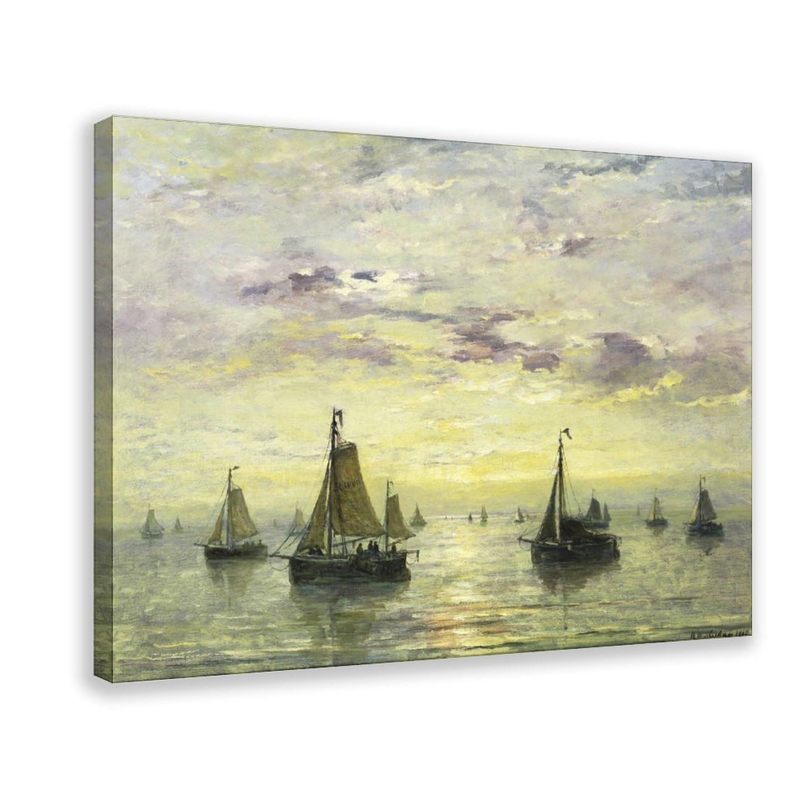 DFJyjFGJJ Hendrik Willem Mesdag,Sailing Boats on Calm Lake Canvas Wall Art Print Poster For Home School Office Decor 20" L X 30" W