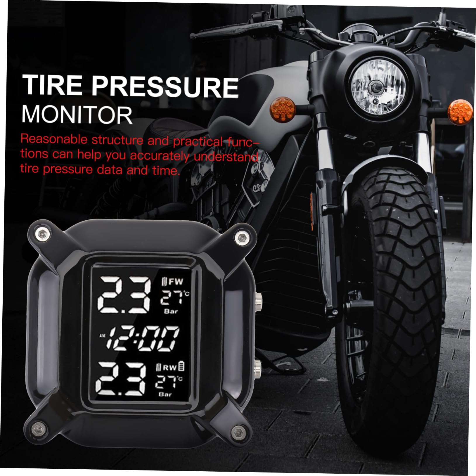 Sensor de Presión de Neumáticos y Diseño Inalámbrico Profesional Material Plástico Resistente Alta Precisión y Monitoreo en Real de Temperatura para Motocicleta
