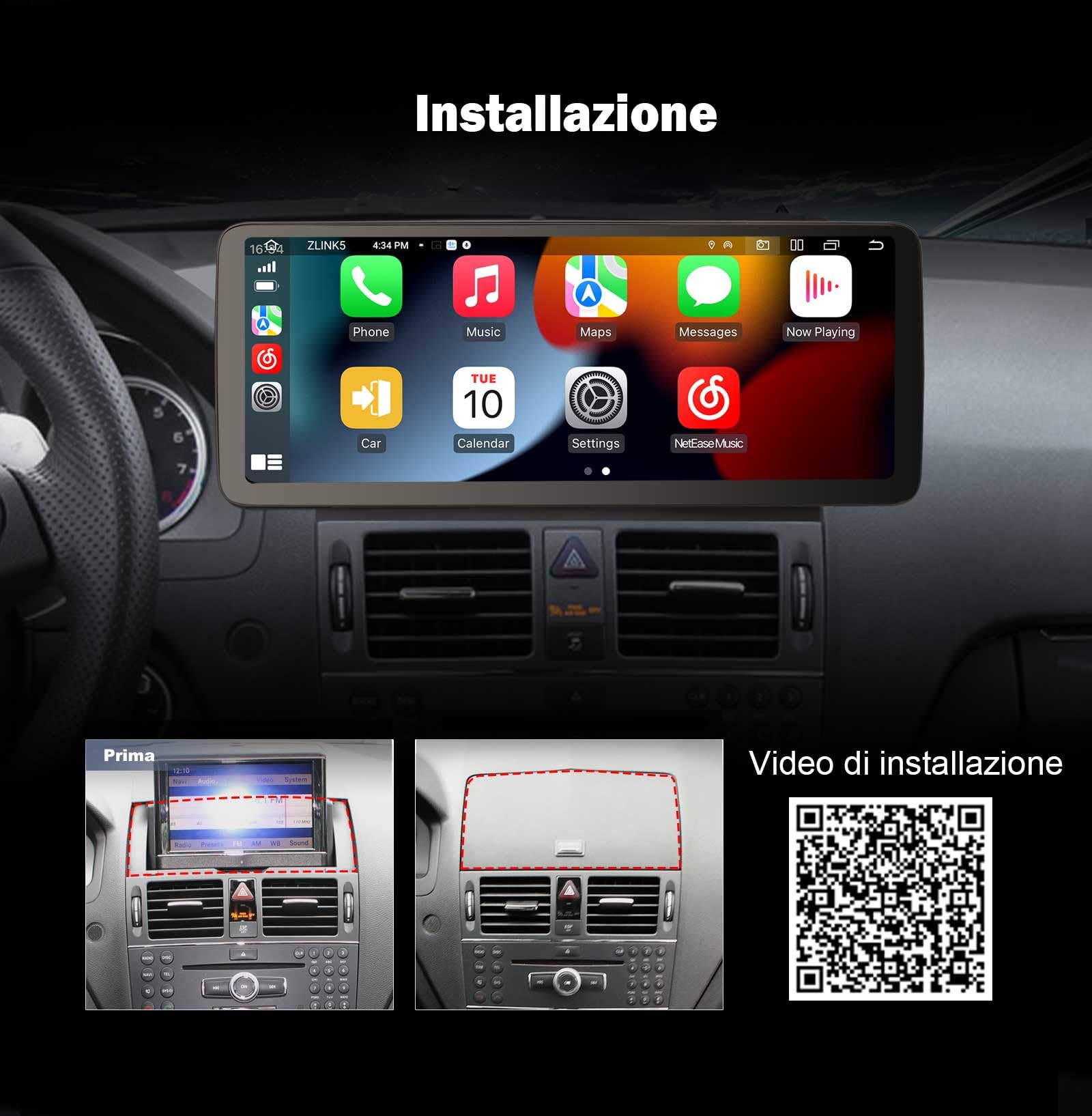 Erisin Qualcomm 8GB+128GB Android 16 Autoradio Bluetooth GPS Navigatore per Mercedes Benz Classe C W204 S204 2008-2010 NTG 4.0 12,3 pollici Schermo IPS CarPlay Android Auto WiFi DAB+ DSP USB Canbus