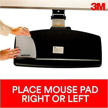 3M Under Desk Keyboard Tray, Turn Knob to Adjust Height and Tilt to Enhance Comfort and Ergonomics, Sturdy Tray with Gel Wrist Rest and Precise Mouse Pad, Stores Under Desk, 17 Track, Black (AKT60LE)