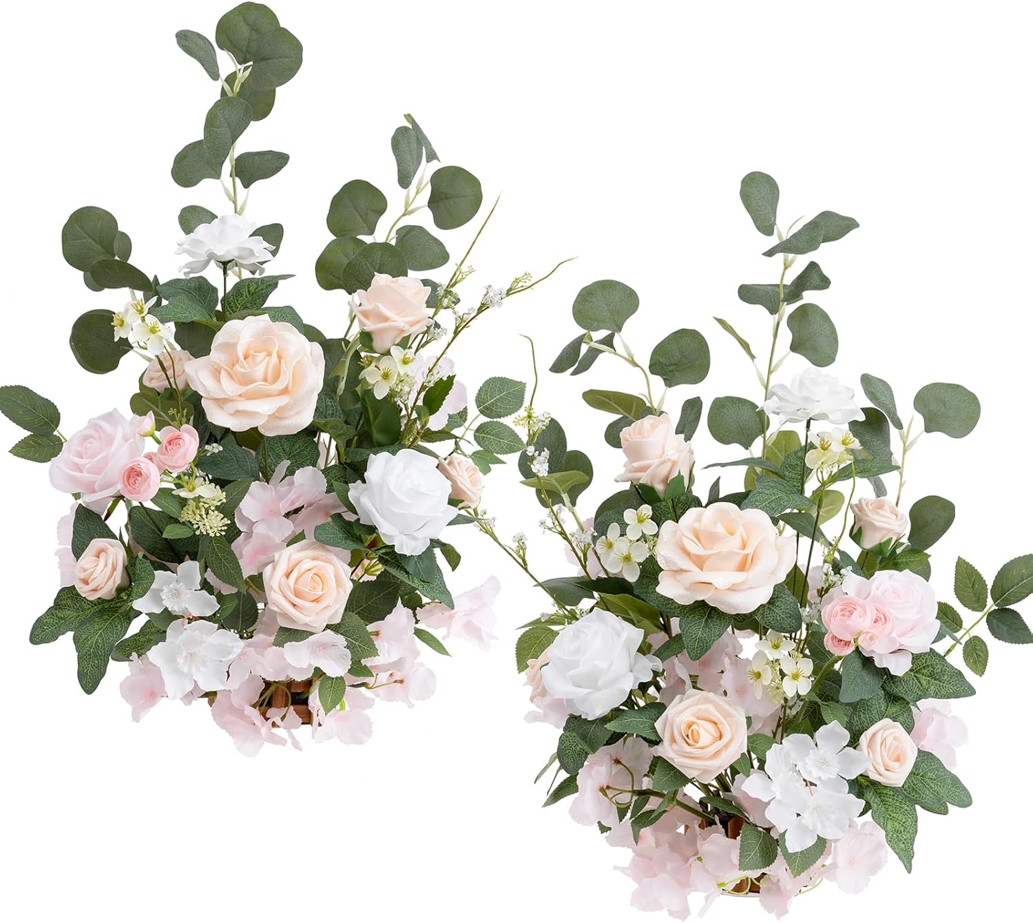 Ling's moment 17.5" Tall Free Standing Artificial Flowers Arrangements 2 pcs Wedding Aisle Runner Chair Decorations Blush & Cream Centerpieces for Ceremony Reception Rose Floral Floor Party Outdoor
