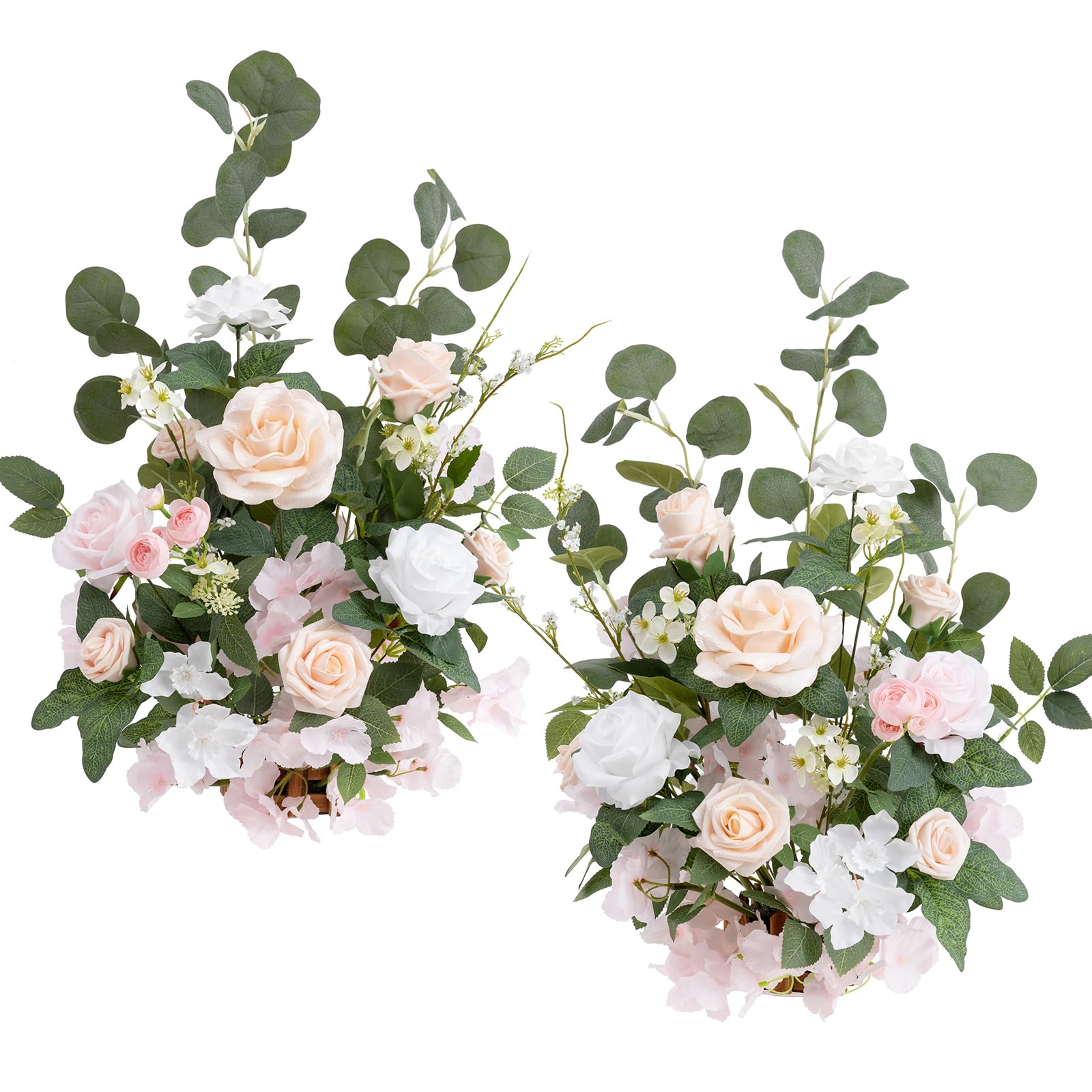 Photo 1 of Ling's moment 17.5" Tall Free Standing Artificial Flowers Arrangements 2 pcs Wedding Aisle Runner Chair Decorations Blush & Cream Centerpieces for Ceremony Reception Rose Floral Floor Party Outdoor