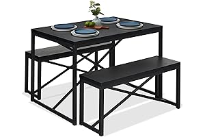 Best Choice Products 45.5 Inch 3-Piece Black Bench Style Space-Saving Dinette Table...