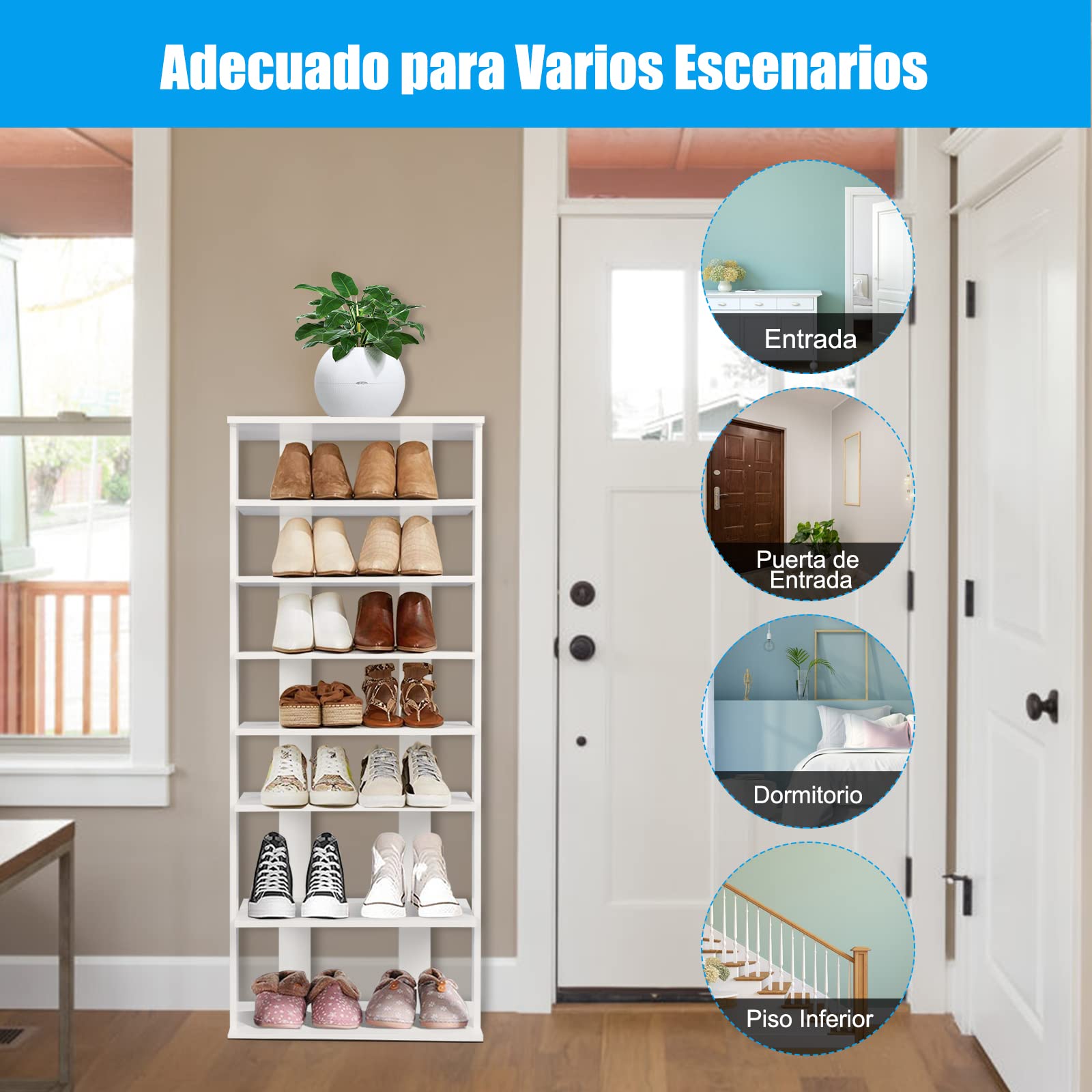 COSTWAY Estante de Zapatos Vertical Industrial de 7 Niveles, Torre de Almacenamiento de Zapatos de Estilo Retro, Panel Extraíble 45 x 25 x 110 cm (Blanco)