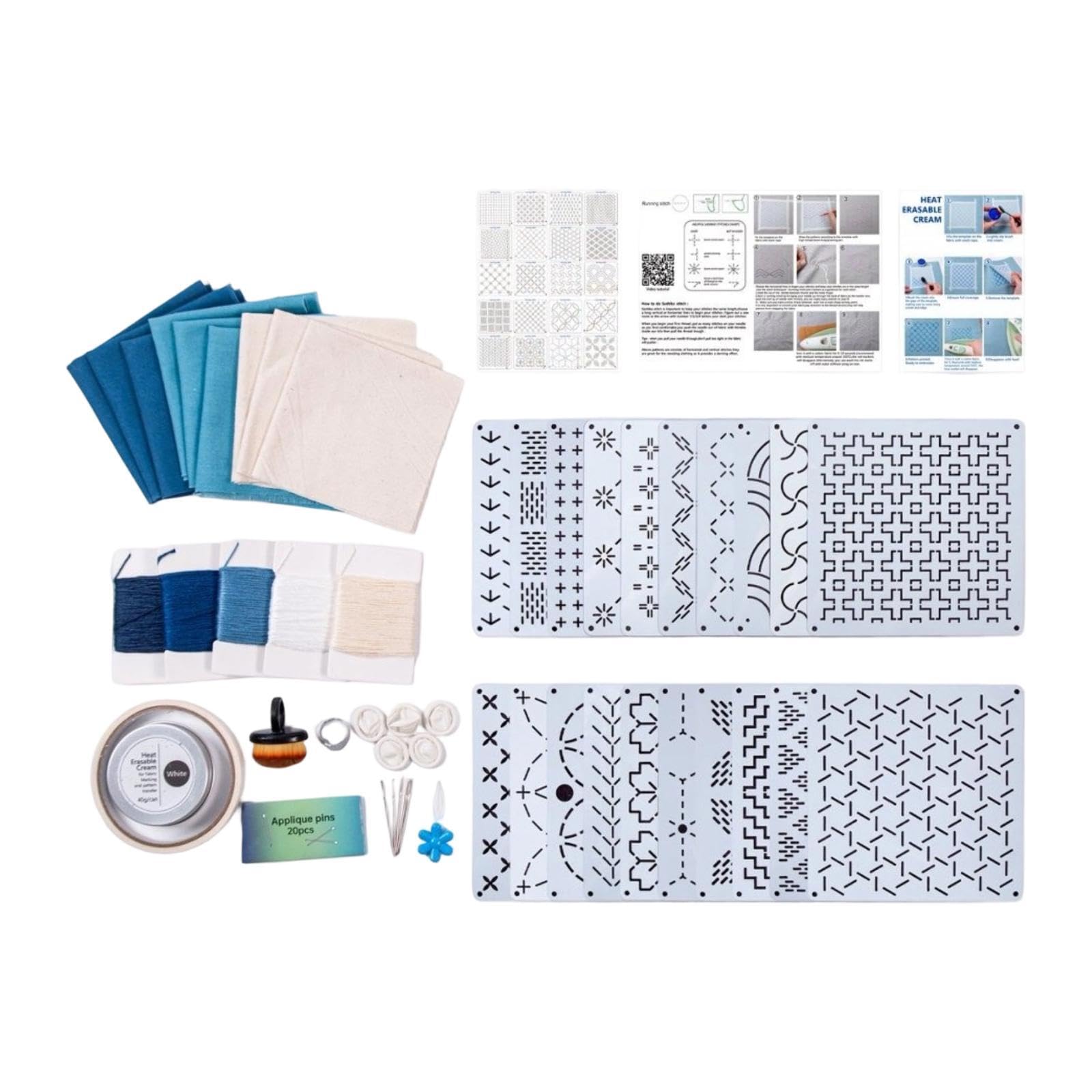 Plantilla Paquete Plantillas Bordado Japonés con Patrón Reutilizable Hilo de Instrucciones y Tela PVA Soluble Adecuado para