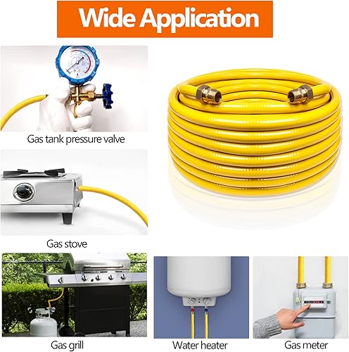 Miniatura 9 de Línea de gas flexible de 33 pies y 12 pulgadas, kit de tubería de acero inoxidable corrugado CSST, kit de conversión de tubería de propano de gas