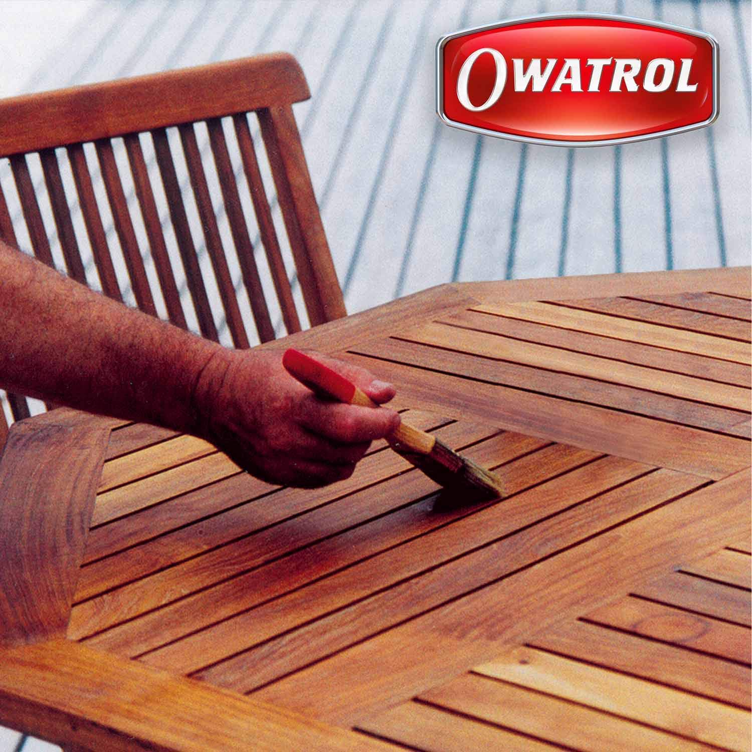 OWATROL® D1 - Olio saturatore trasparente opaco, Impregnate per legno, Protezione a lunga durata, per uso esterno e interno – Made in EU (2,5L + pennello)