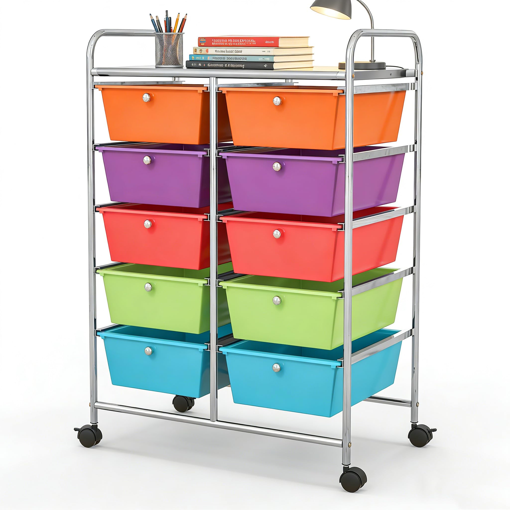 COSTWAY 10 Drawer Rolling Storage Cart, Utility Cart with Lockable Wheels