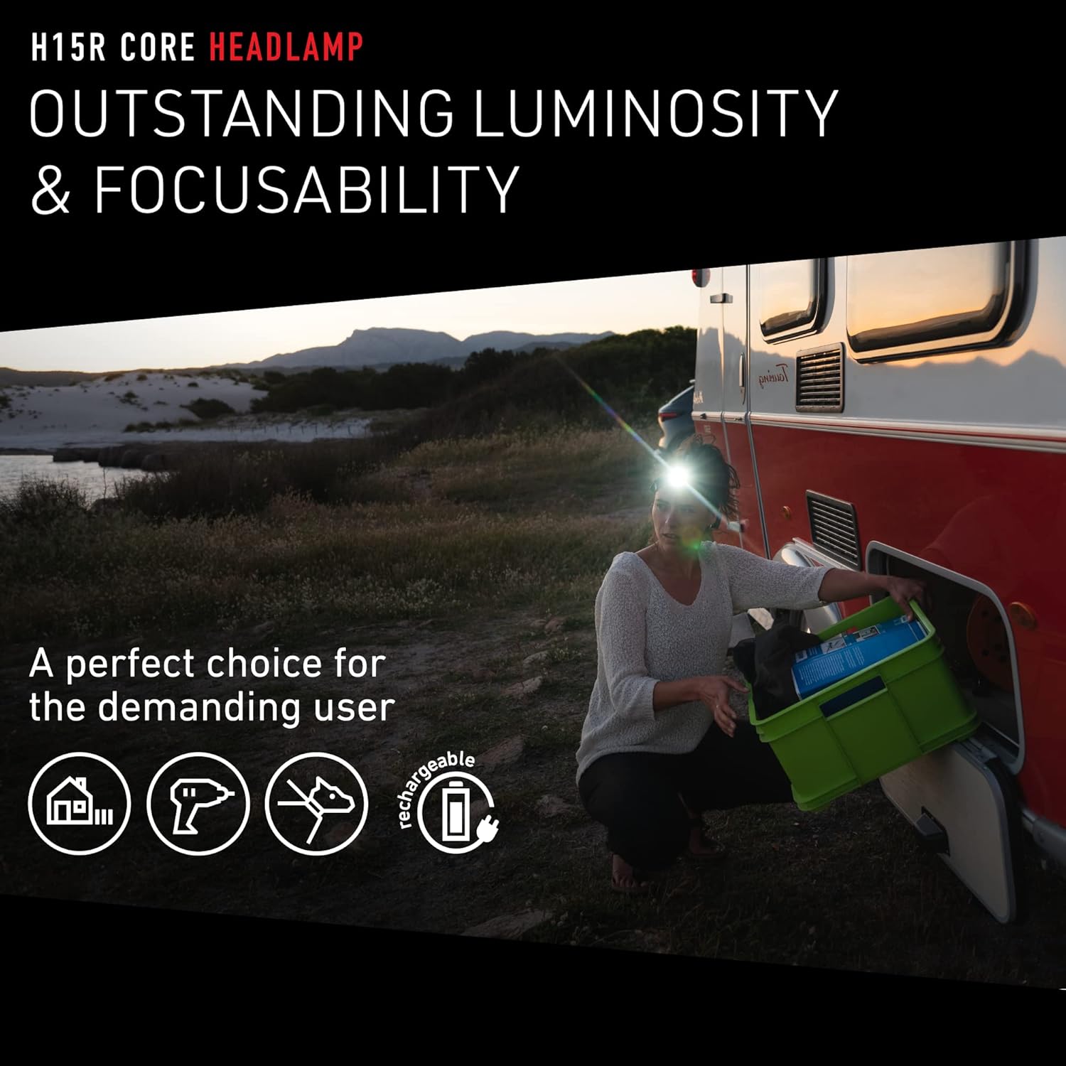 Ledlenser H15R Core Rechargeable Headlamp - Black - 2500-Lumen Boost & Advanced Focus, Flashlight for Camping - 80-Hour Runtime Headlamp Battery Powered for Survival