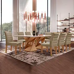 Conjunto Sala De Jantar Genova Tampo Vidro/mdf com 8 Cadeiras Genova Smart Plus Cel Móveis Cinamomo/off White/marrom Claro