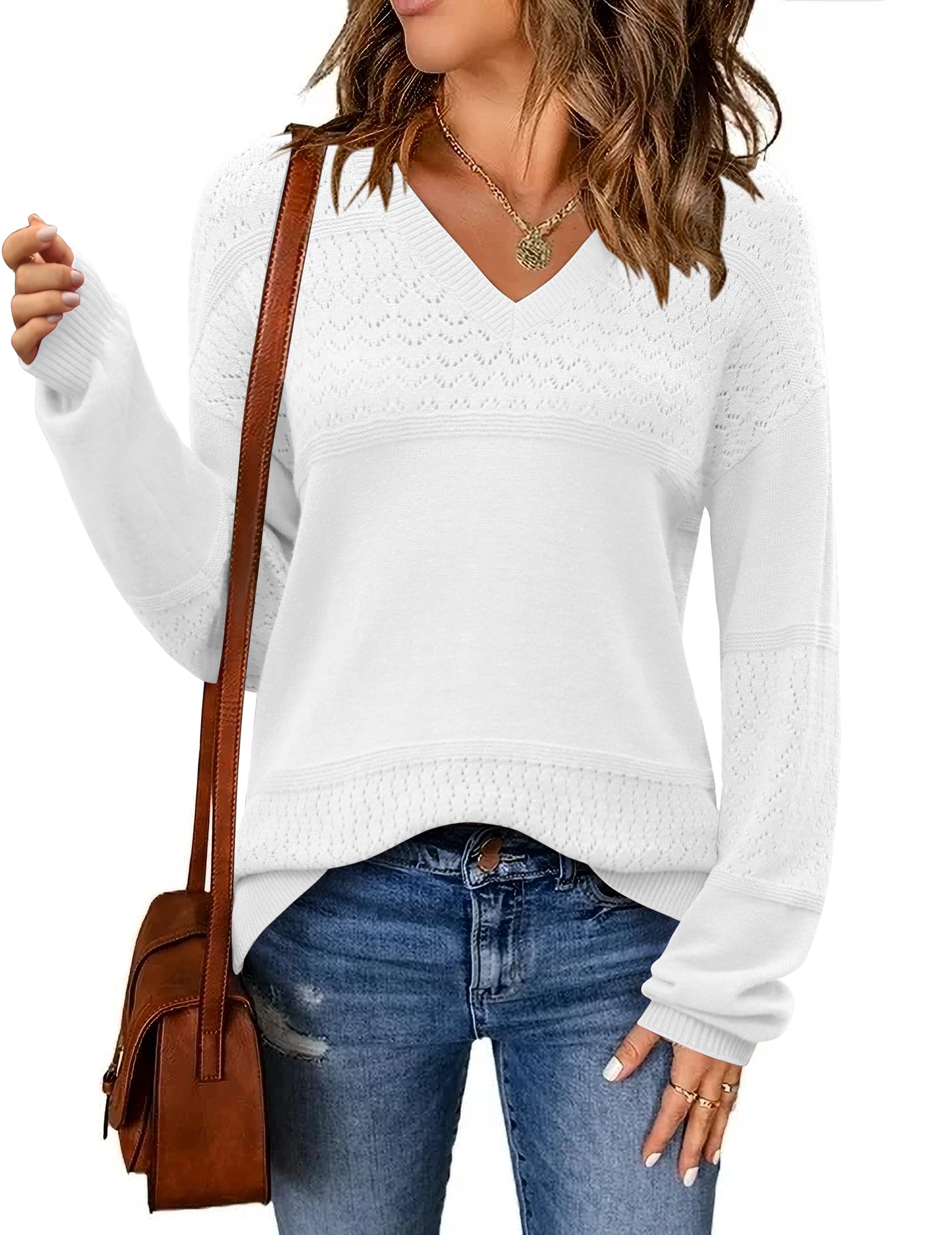 Zeagoo Pull Femme Hiver Col en V Chaud Pull Élégant Manches Longues Doux Sweater Automne Côtelé Tricot Haut S-XXL