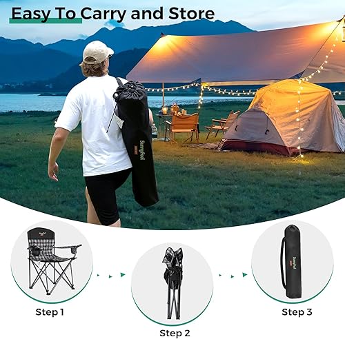 Miniatura 6 de SUNNYFEEL Silla de camping plegable de gran tamaño, paquete de 2 unidades, 800 libras, resistente para personas grandes y altas, color rojo, sillas