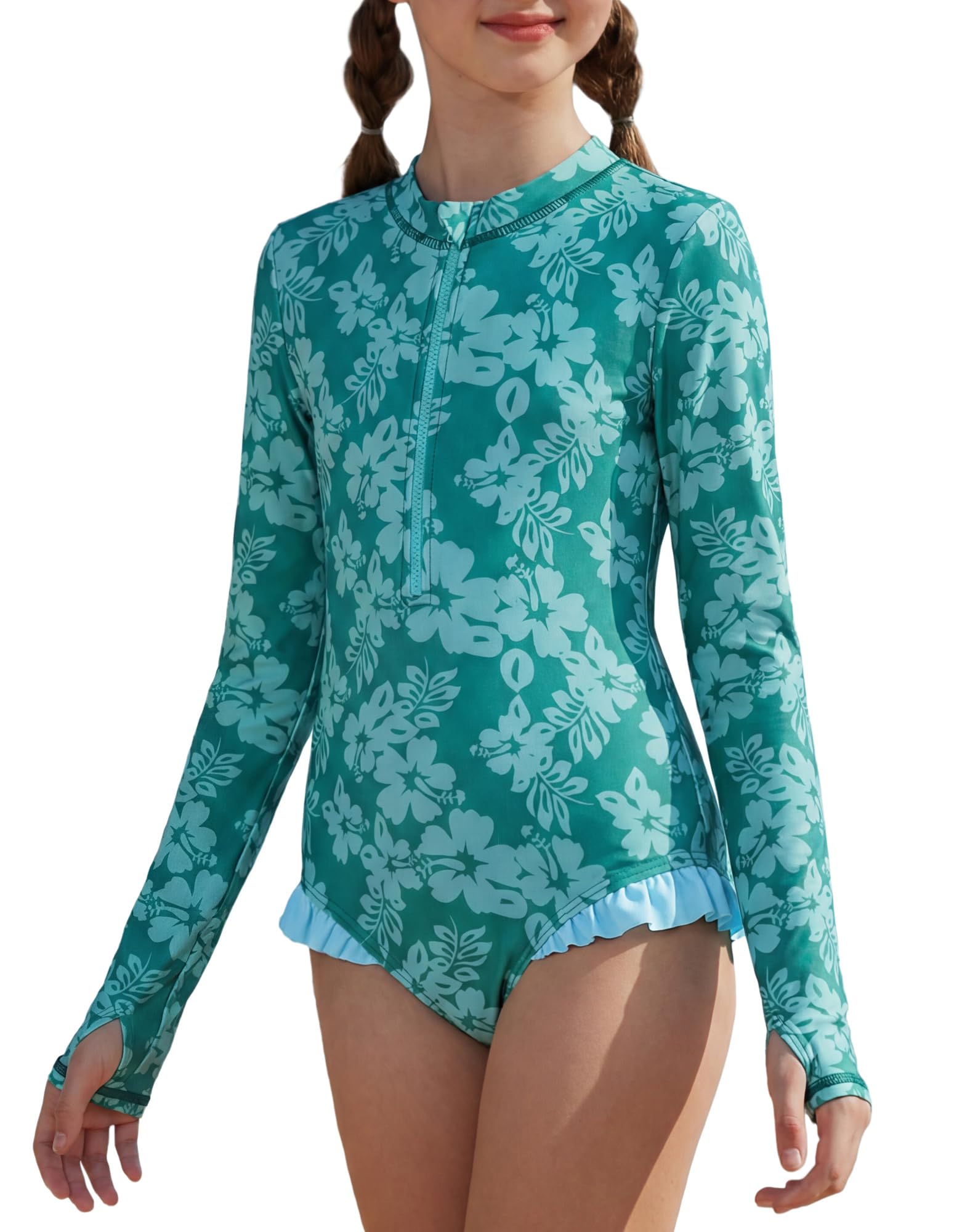 GRACE KARIN Girls One Piece Swimsuits Long Sleeve Bathing Suits Swimwear 5-14Y