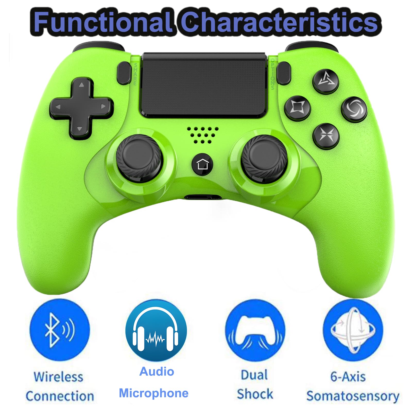 RCCBOOST Mando Inalámbrico Compatible con PS4, Gamepad Mando para P4/PS4 PRO/SLIM y PC, Mando P4 con Doble Vibración, Audio, Giroscopio de Seis Ejes, Pantalla Táctil, 600mah Batería(vert)
