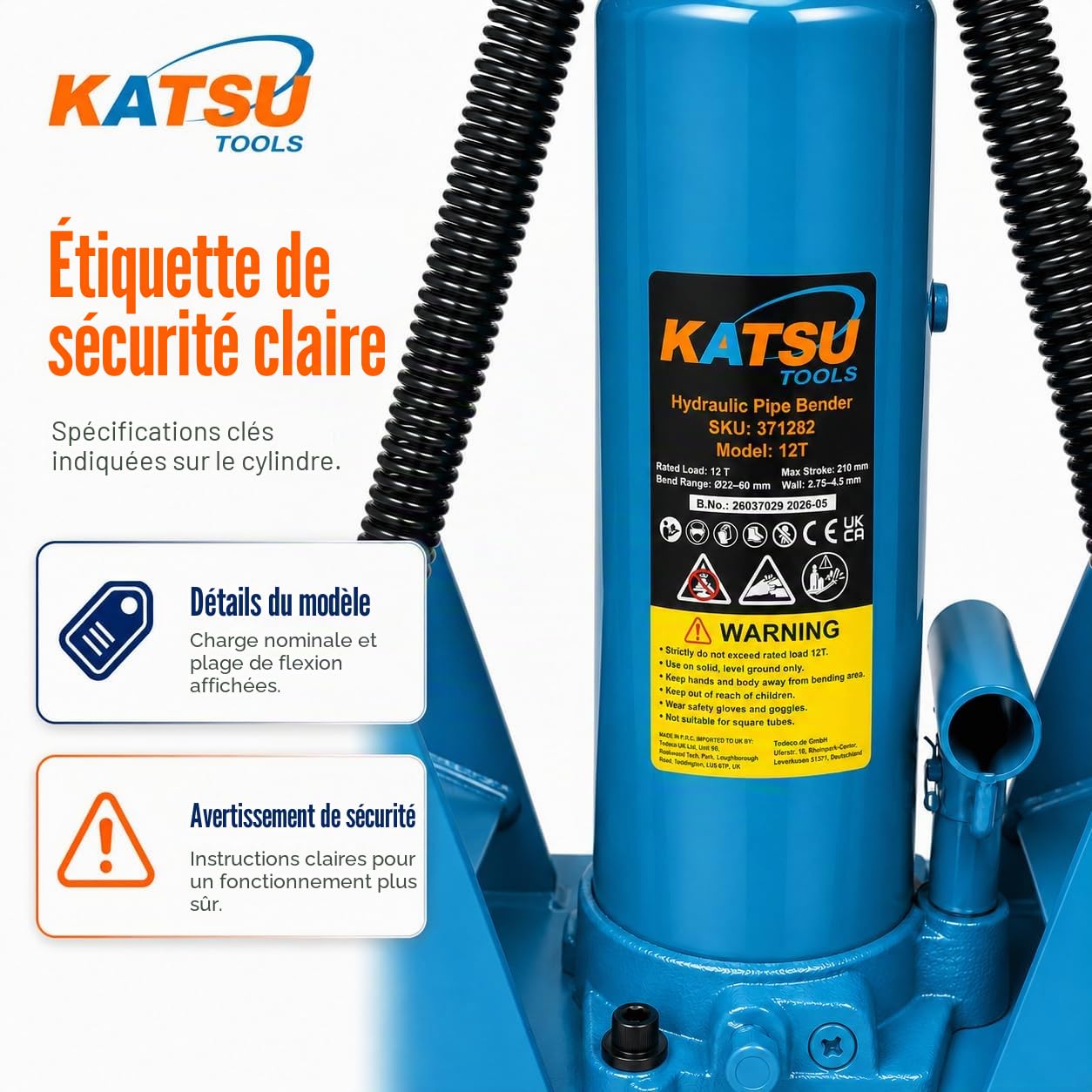 KATSU Cintreuse hydraulique presse à cintrer 12 Ton avec 6 Matrices 1/2" - 2", Outil de Cintrage Tubes Tuyaux Plomberie Chauffage Automobile