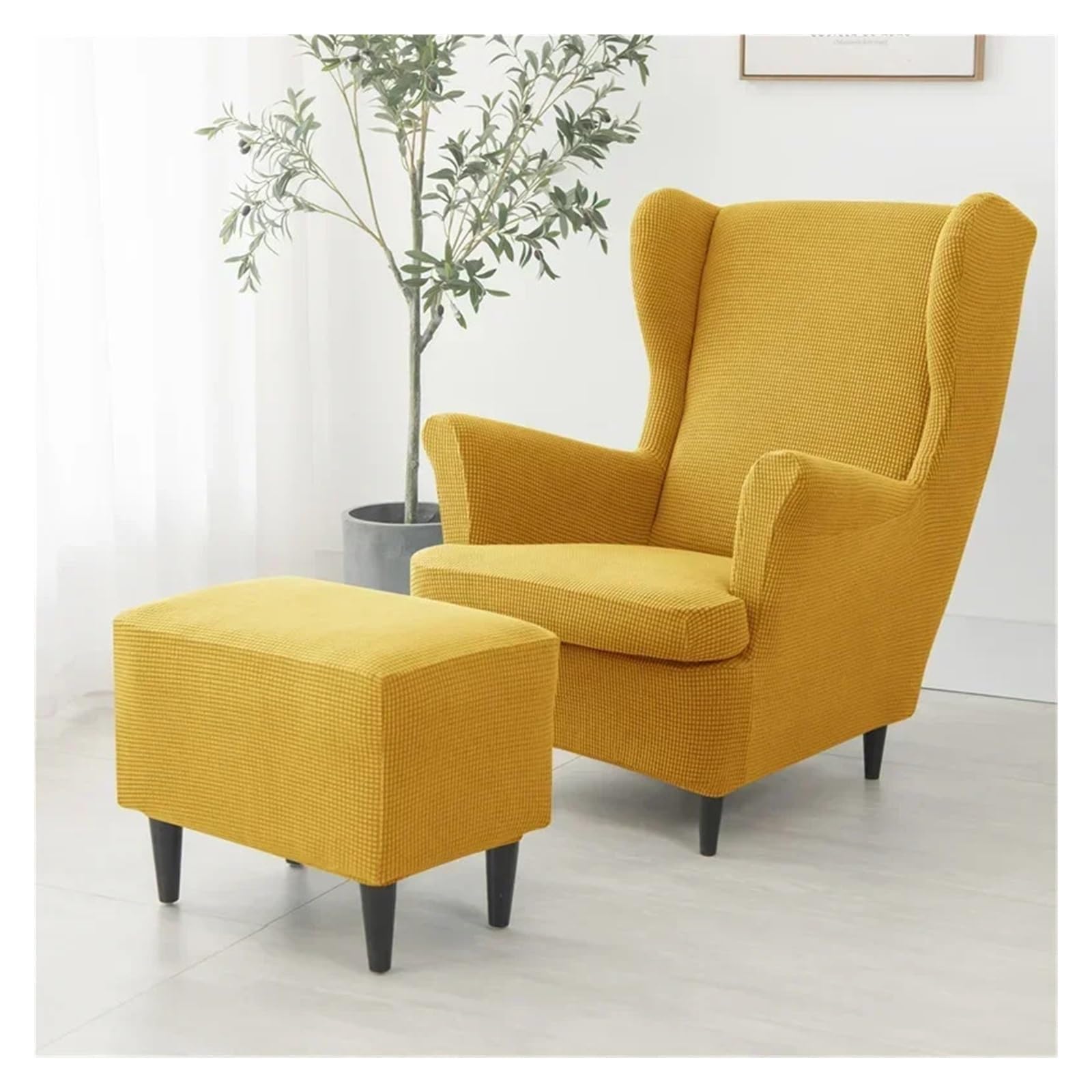 Wingback-Stuhlbezug Ohrensesselbezug, Stretch-Bezüge for Ohrensessel, einfarbig, Relax-Sofa-Schonbezüge mit Sitzkissenbezug(B14 Footstool Cover)