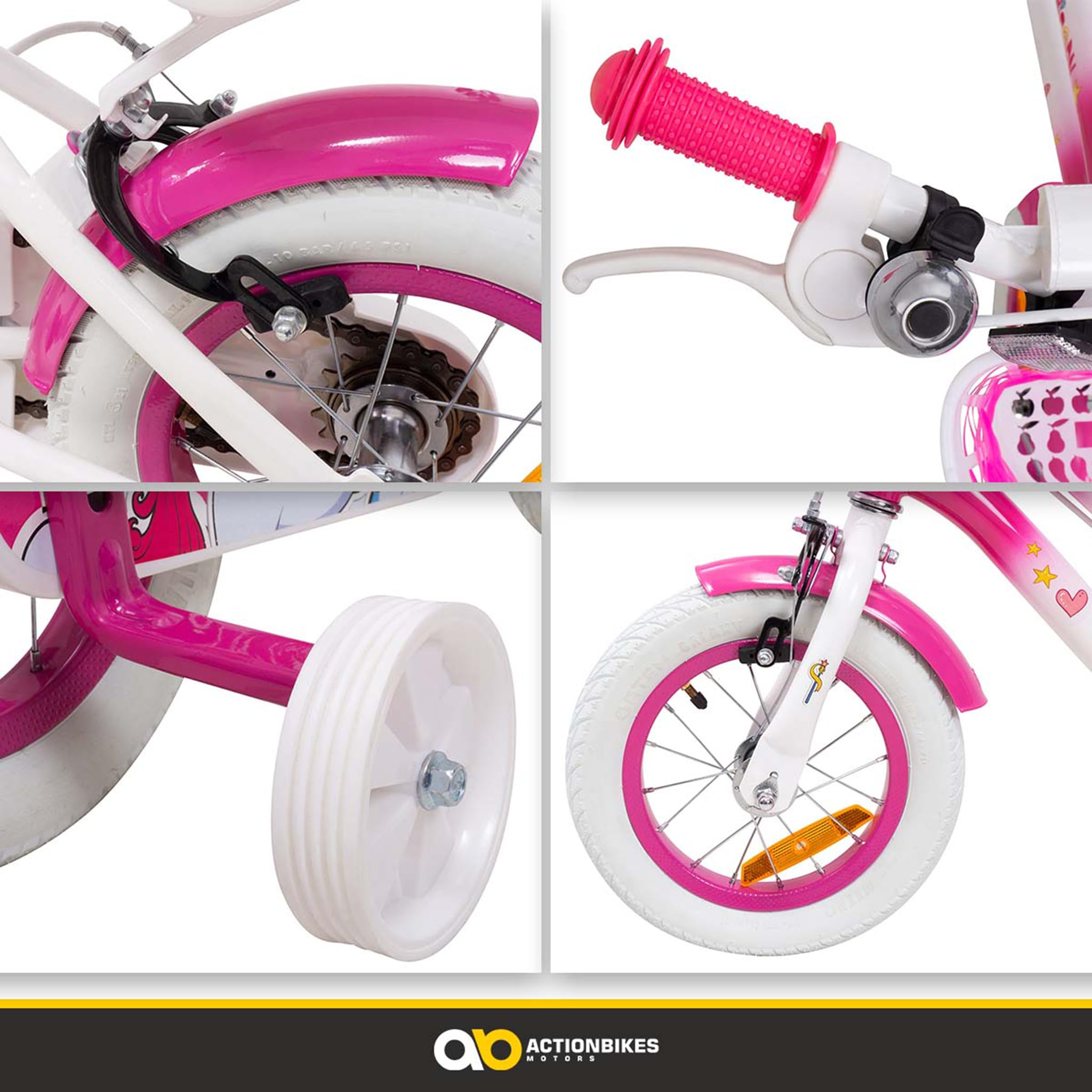 Actionbikes Kinderfahrrad Unicorn | 12 16 Zoll - V-Brake Bremsen - Fahrrad für Kinder von 2-7 Jahren - Schutzblech v. / h - Kinder Fahrrad für Mädchen & Jungen - Fahrräder - Bicycle - Kinderrad - Bike