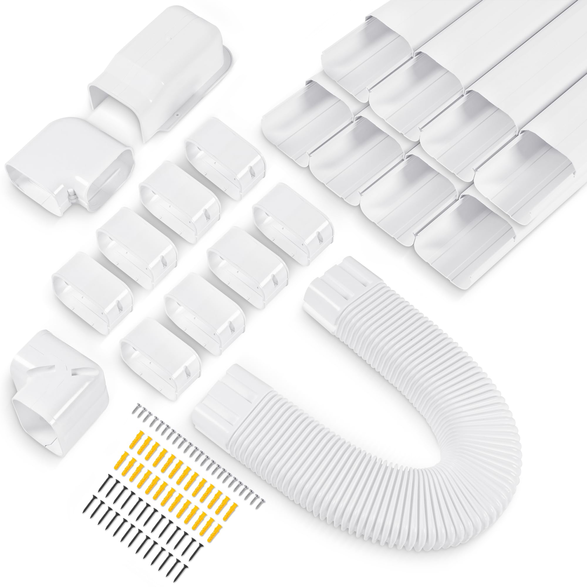 4"W 13.5Ft Decorative PVC Line Set Cover Kit for Mini Split Lineset Cover Kit for Air Conditioner & Heat Pump (White)