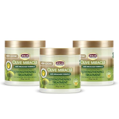 African Pride Olive Miracle - Crema antiroturas (paquete de 3) – Contiene aceite de oliva y árbol de té para ayudar a detener la rotura, las puntas