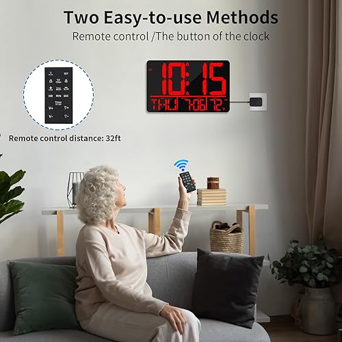 Miniatura 3 de Actualizado Reloj de pared digital de 13 pulgadas con control remoto, 25 tonos de llamada reloj de escritorio digital con función